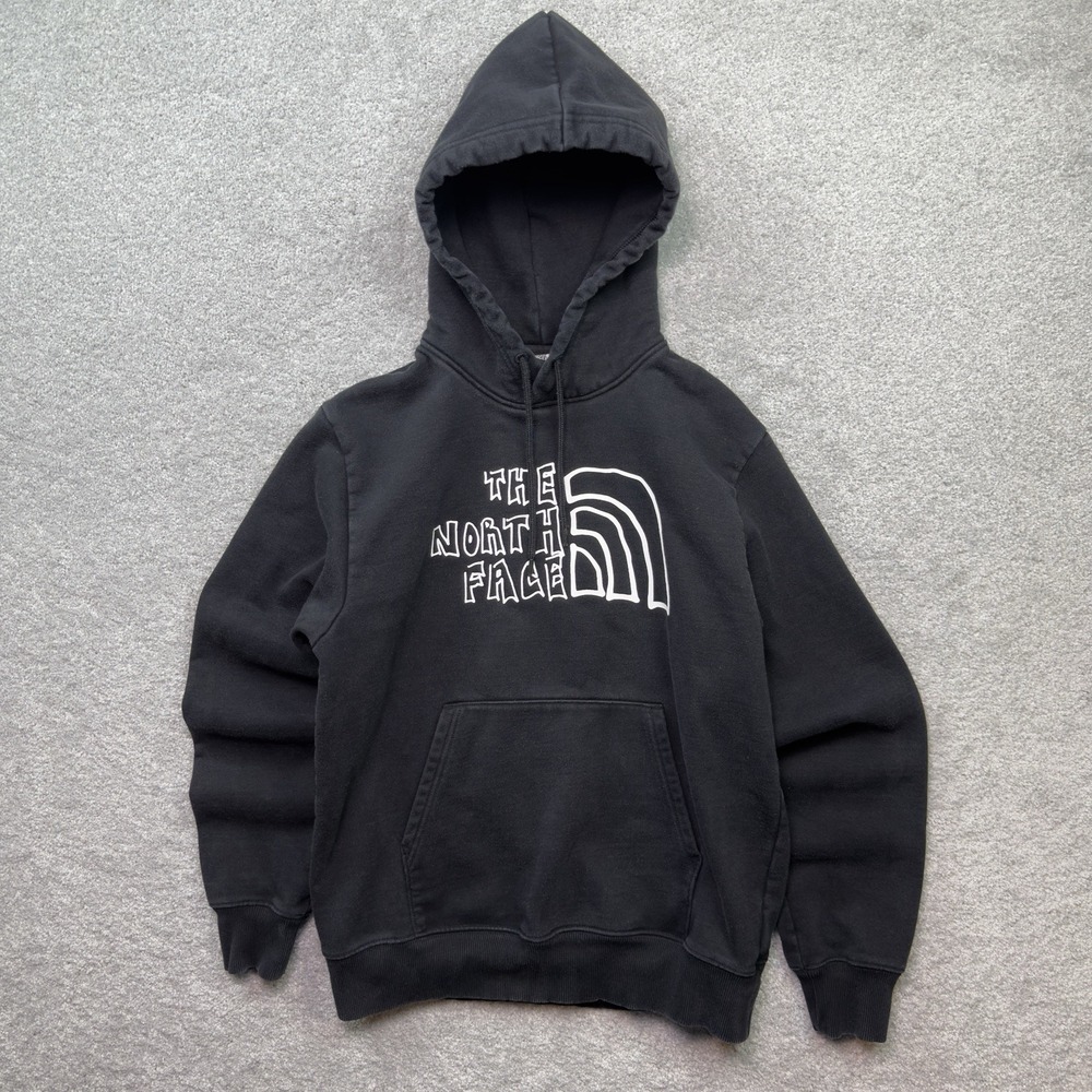 The North Face Graphic Hoodie Mens Medium Black Distorted Logo Pullover Sweater